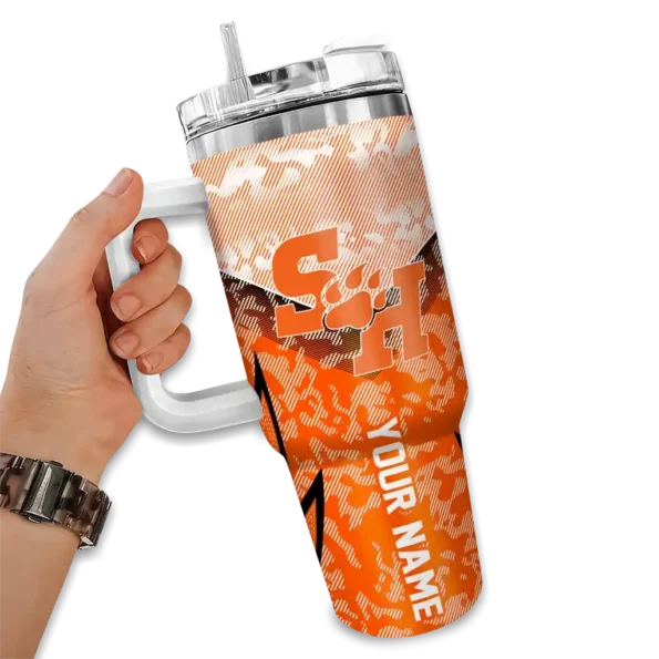 personalized sam houston bearkats chevron stripe orange curved tumbler fashion forward.webp