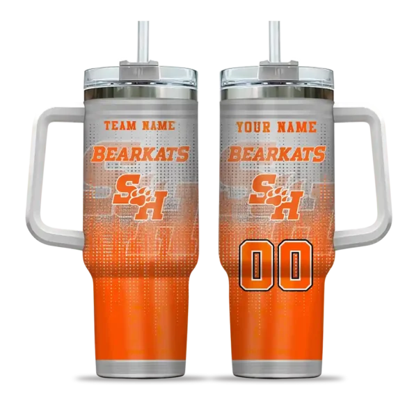 personalized sam houston bearkats gradient dots orange curved tumbler best selling.webp