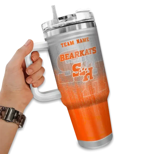 personalized sam houston bearkats gradient dots orange curved tumbler fashion forward.webp