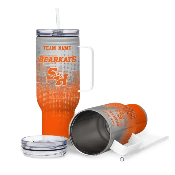 personalized sam houston bearkats gradient dots orange curved tumbler high quality.webp