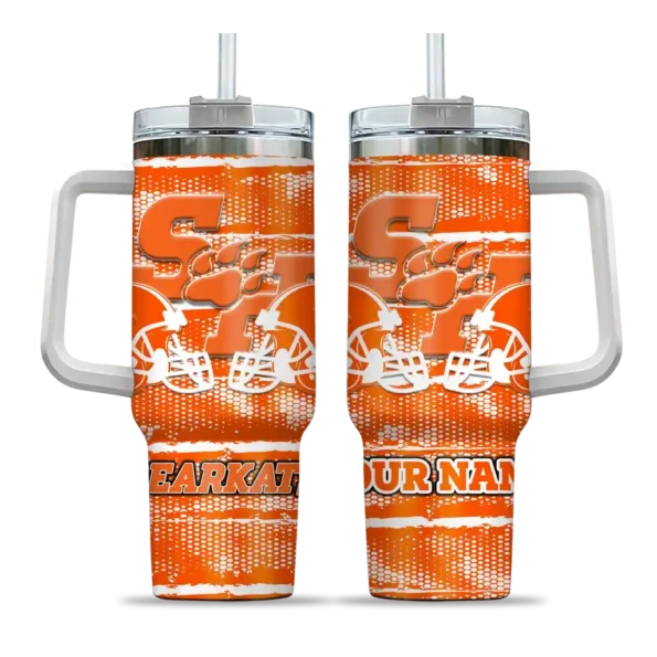personalized sam houston bearkats honey streaks orange curved tumbler best selling.webp