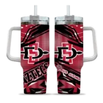 personalized san diego state aztecs abstract paths red curved tumbler best selling.webp