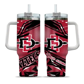 personalized san diego state aztecs abstract paths red curved tumbler best selling.webp