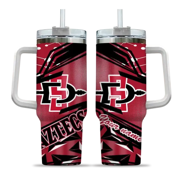 personalized san diego state aztecs abstract paths red curved tumbler best selling.webp