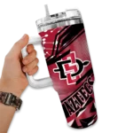 personalized san diego state aztecs abstract paths red curved tumbler best selling.webp