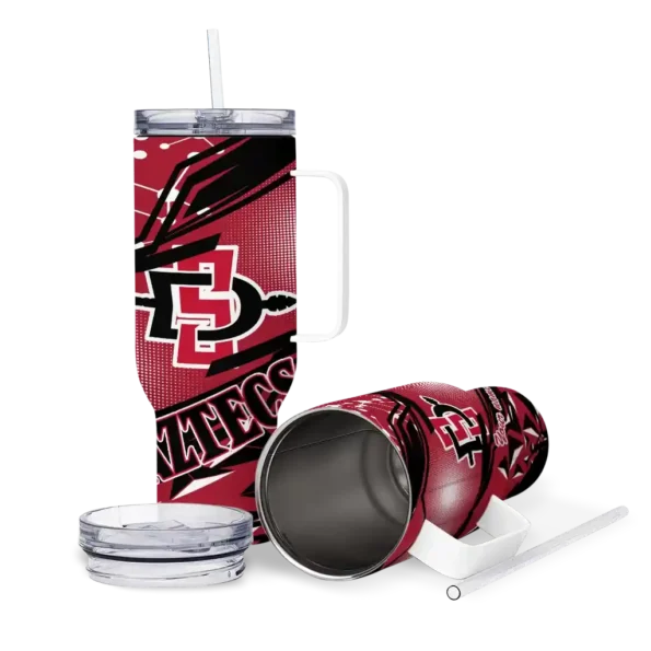 personalized san diego state aztecs abstract paths red curved tumbler high quality.webp