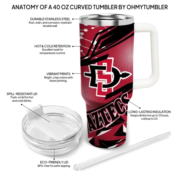 personalized san diego state aztecs abstract paths red curved tumbler new arrival.webp