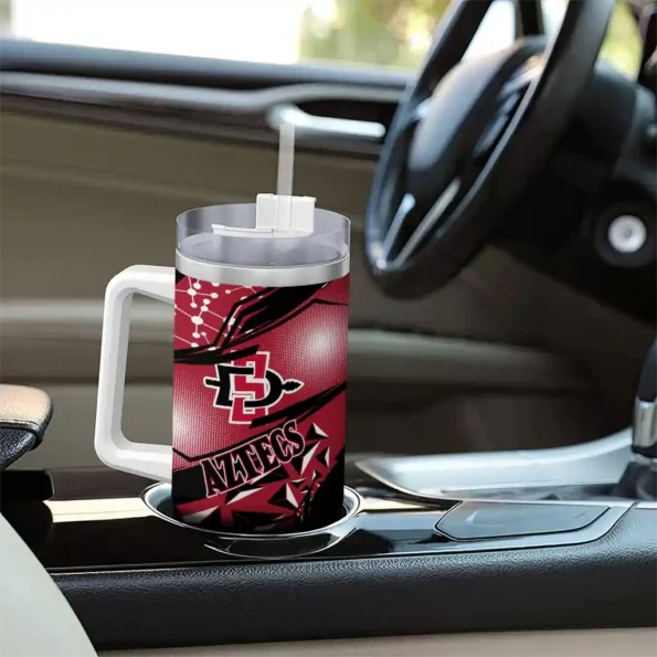 personalized san diego state aztecs abstract paths red curved tumbler trendy.webp