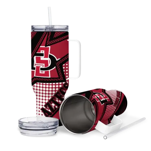 personalized san diego state aztecs arrow burst red curved tumbler high quality.webp