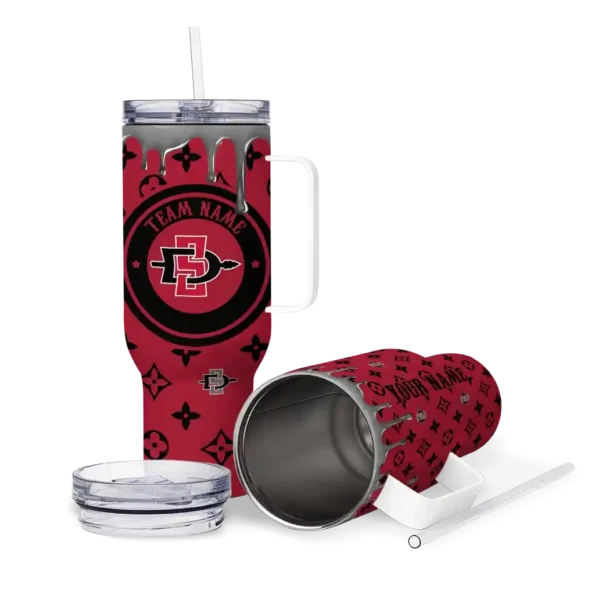personalized san diego state aztecs bullseye drips red curved tumbler high quality.webp
