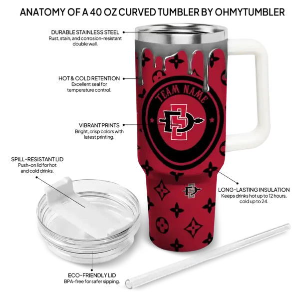 personalized san diego state aztecs bullseye drips red curved tumbler new arrival.webp