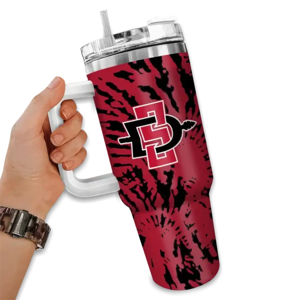 personalized san diego state aztecs burst swirl red curved tumbler fashion forward.webp