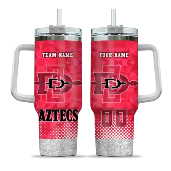 personalized san diego state aztecs geometric prism red curved tumbler best selling.webp