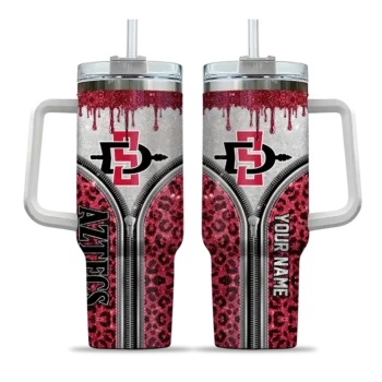 personalized san diego state aztecs leopard zipper red curved tumbler best selling.webp