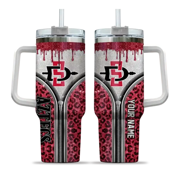 personalized san diego state aztecs leopard zipper red curved tumbler best selling.webp