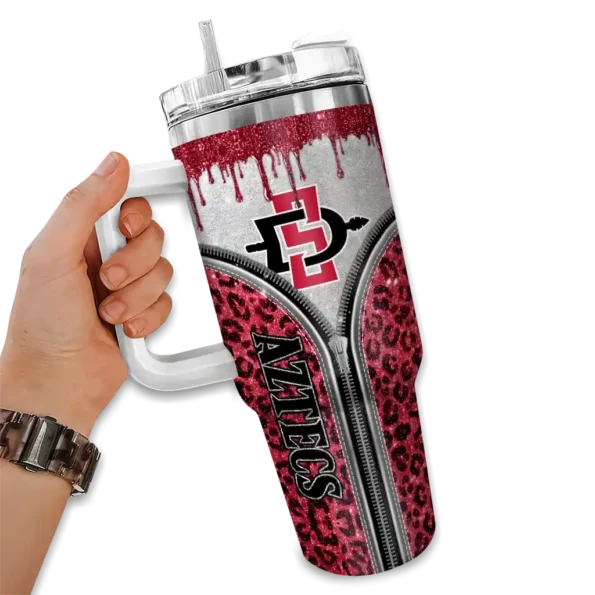 personalized san diego state aztecs leopard zipper red curved tumbler fashion forward.webp