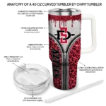 personalized san diego state aztecs leopard zipper red curved tumbler best selling.webp