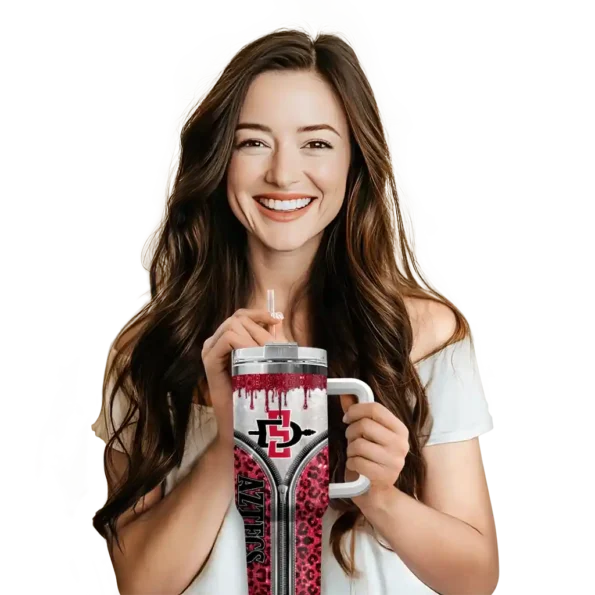personalized san diego state aztecs leopard zipper red curved tumbler premium grade.webp