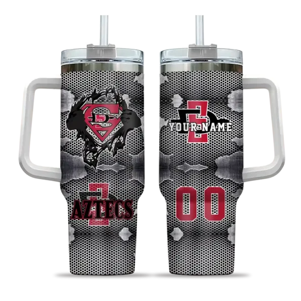 personalized san diego state aztecs superman shield red gray curved tumbler best selling.webp