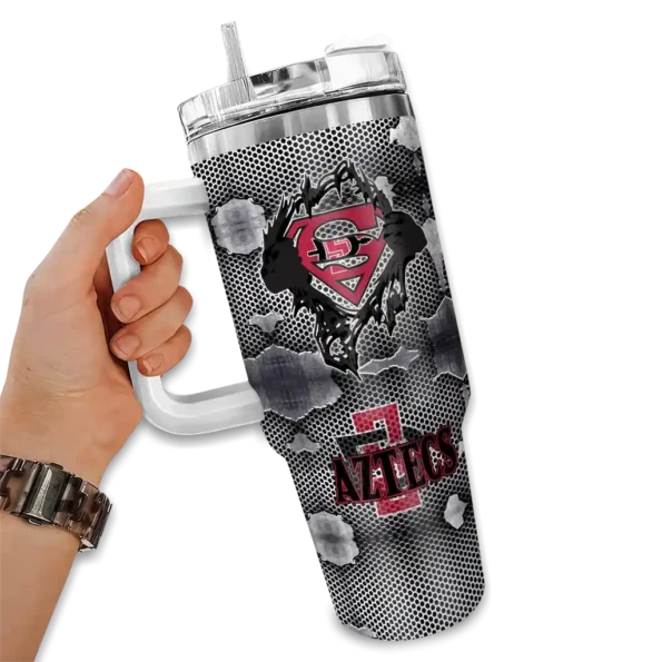 personalized san diego state aztecs superman shield red gray curved tumbler fashion forward.webp