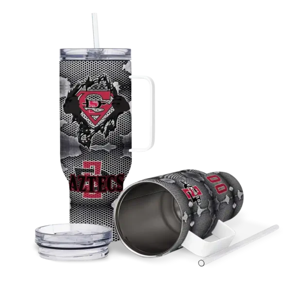 personalized san diego state aztecs superman shield red gray curved tumbler high quality.webp