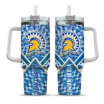 personalized san jose state spartans chevron angle blue curved tumbler best selling.webp