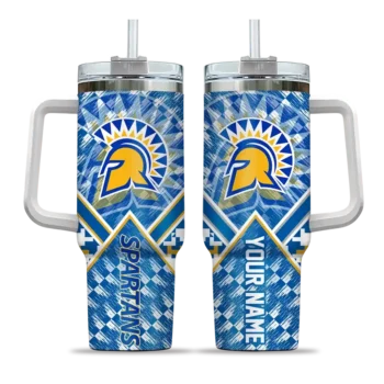 personalized san jose state spartans chevron angle blue curved tumbler best selling.webp