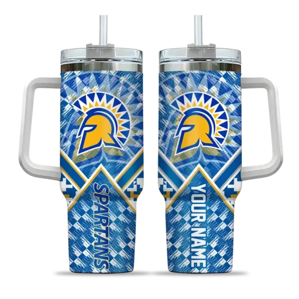 personalized san jose state spartans chevron angle blue curved tumbler best selling.webp