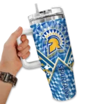 personalized san jose state spartans chevron angle blue curved tumbler best selling.webp