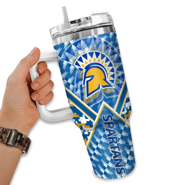 personalized san jose state spartans chevron angle blue curved tumbler fashion forward.webp