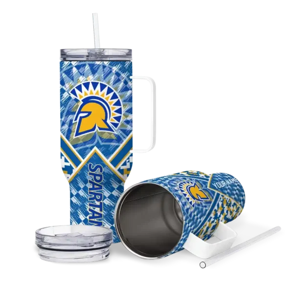 personalized san jose state spartans chevron angle blue curved tumbler high quality.webp