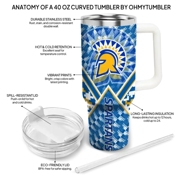 personalized san jose state spartans chevron angle blue curved tumbler new arrival.webp