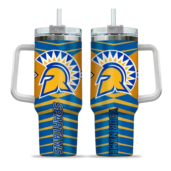 personalized san jose state spartans chevron layers blue curved tumbler best selling.webp