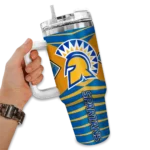 personalized san jose state spartans chevron layers blue curved tumbler best selling.webp