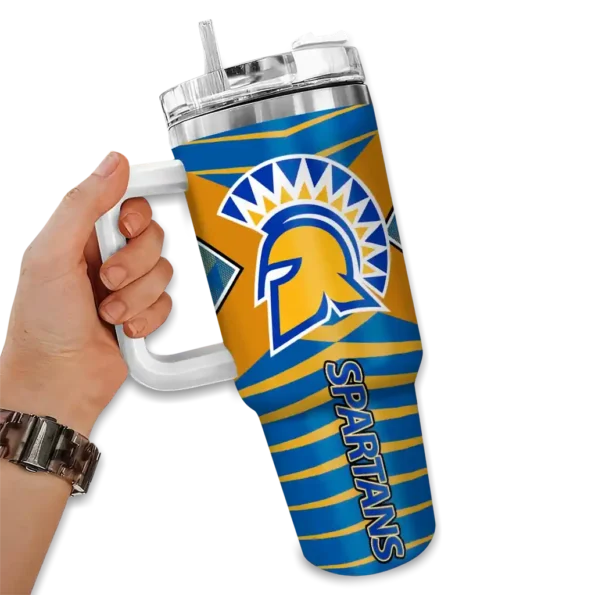 personalized san jose state spartans chevron layers blue curved tumbler fashion forward.webp