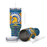 personalized san jose state spartans chevron layers blue curved tumbler best selling.webp