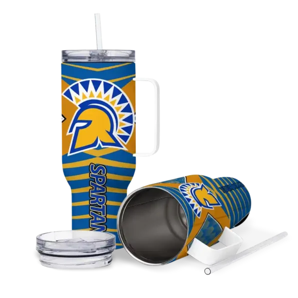 personalized san jose state spartans chevron layers blue curved tumbler high quality.webp