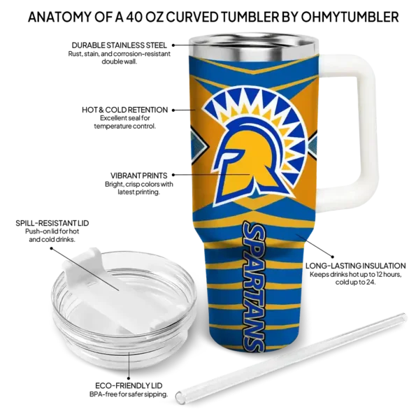 personalized san jose state spartans chevron layers blue curved tumbler new arrival.webp