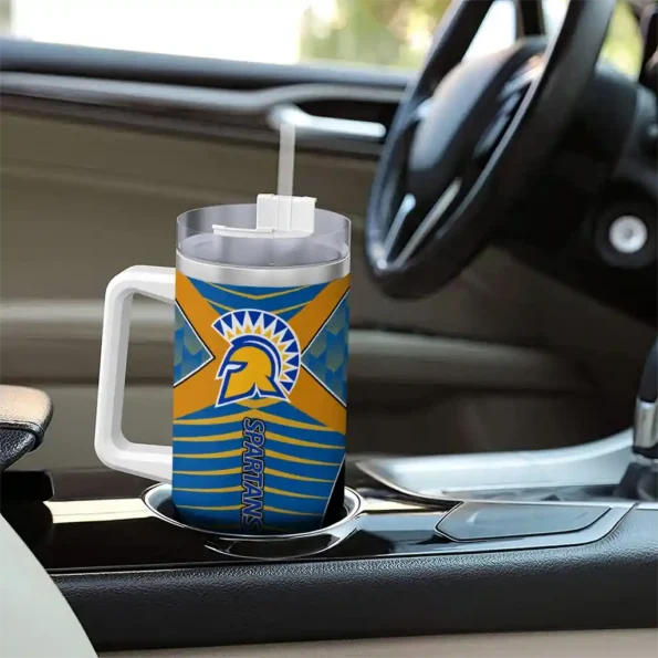 personalized san jose state spartans chevron layers blue curved tumbler trendy.webp