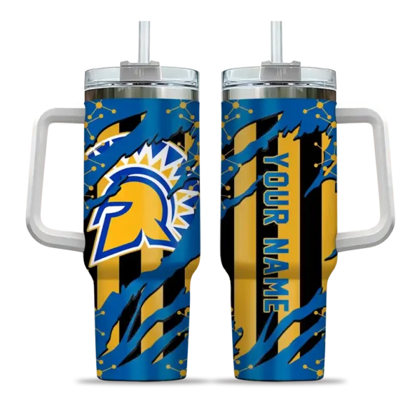 personalized san jose state spartans claw cut blue black curved tumbler best selling.webp