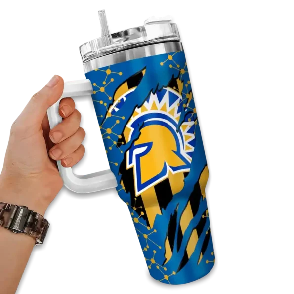 personalized san jose state spartans claw cut blue black curved tumbler fashion forward.webp