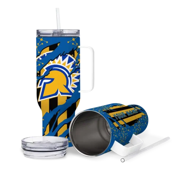 personalized san jose state spartans claw cut blue black curved tumbler high quality.webp