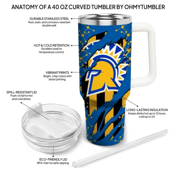 personalized san jose state spartans claw cut blue black curved tumbler new arrival.webp