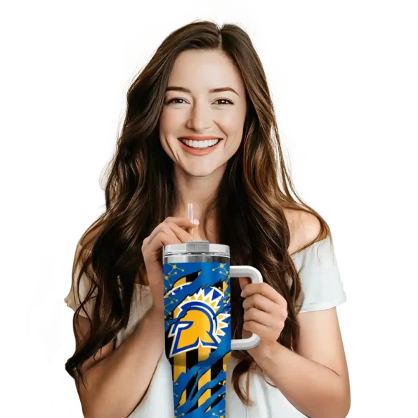 personalized san jose state spartans claw cut blue black curved tumbler premium grade.webp
