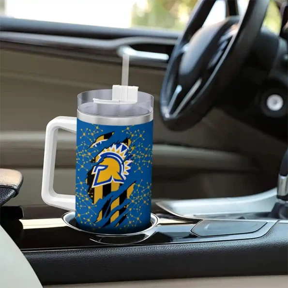 personalized san jose state spartans claw cut blue black curved tumbler trendy.webp