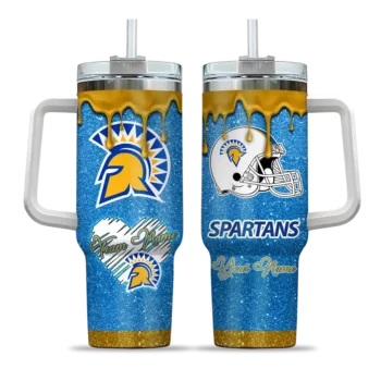 personalized san jose state spartans heart helmet motif blue curved tumbler best selling.webp