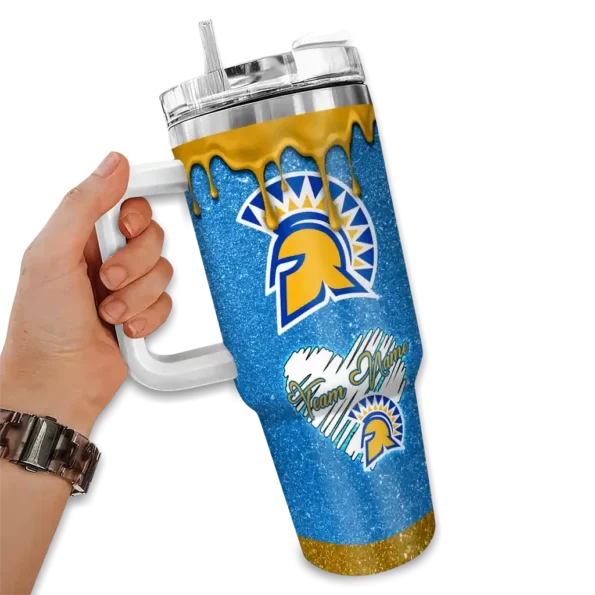 personalized san jose state spartans heart helmet motif blue curved tumbler fashion forward.webp