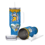 personalized san jose state spartans heart helmet motif blue curved tumbler best selling.webp