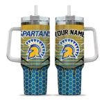 personalized san jose state spartans hex texture blue curved tumbler best selling.webp