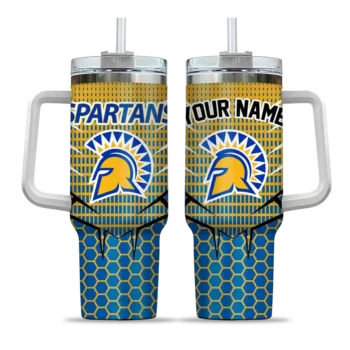 personalized san jose state spartans hex texture blue curved tumbler best selling.webp